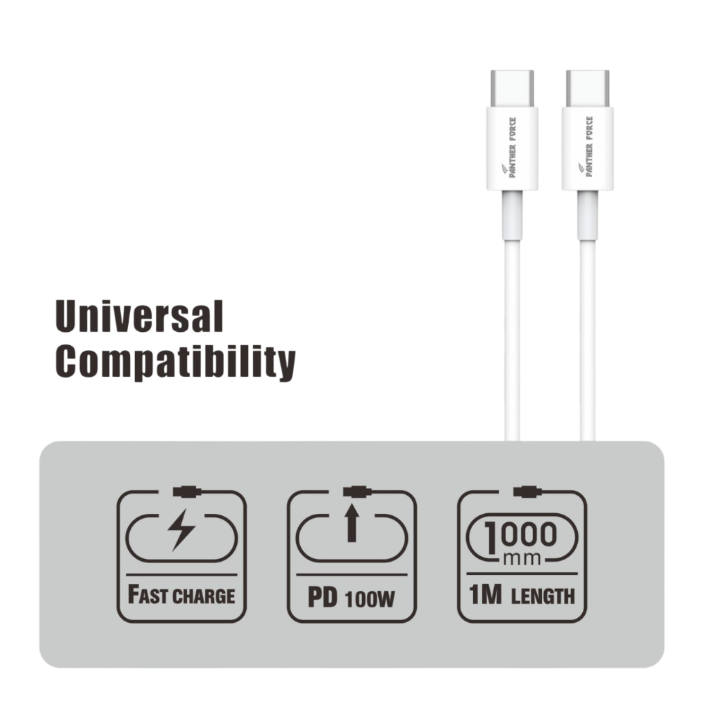 Panther Force C-C Cable Standard - PF191 - Extended Length for Convenient Charging & Syncing of Your Phone Panther Force C-C Cable Standard - PF191 - Extended Length for Convenient Charging & Syncing of Your Phone
